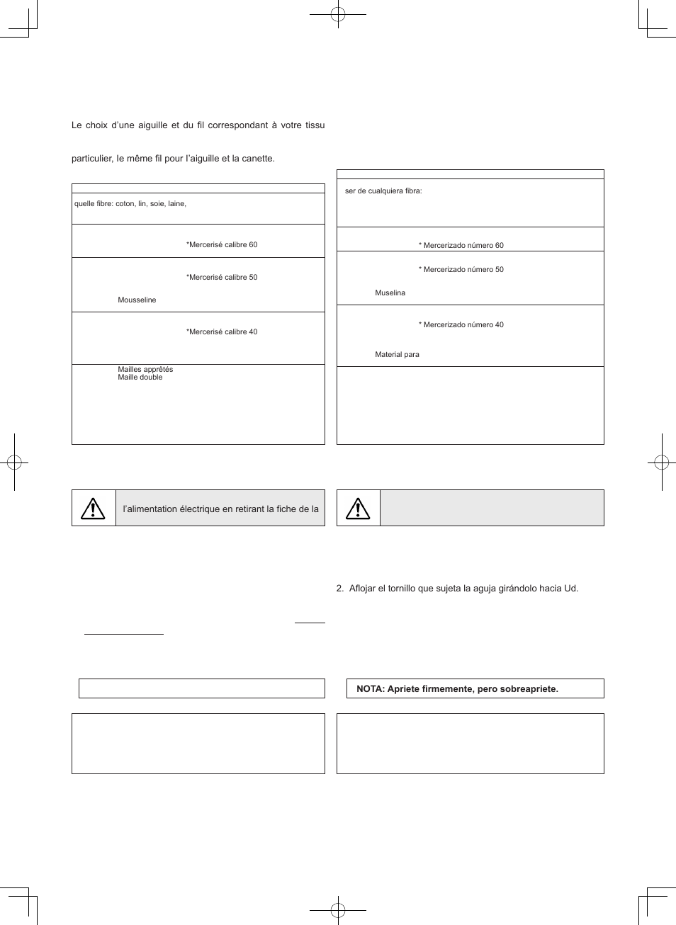 Tabla de hilo, aguja y material, Tableau des aiguilles, fiils et tissus | SINGER 7469Q CONFIDENCE QUILTER User Manual | Page 25 / 82