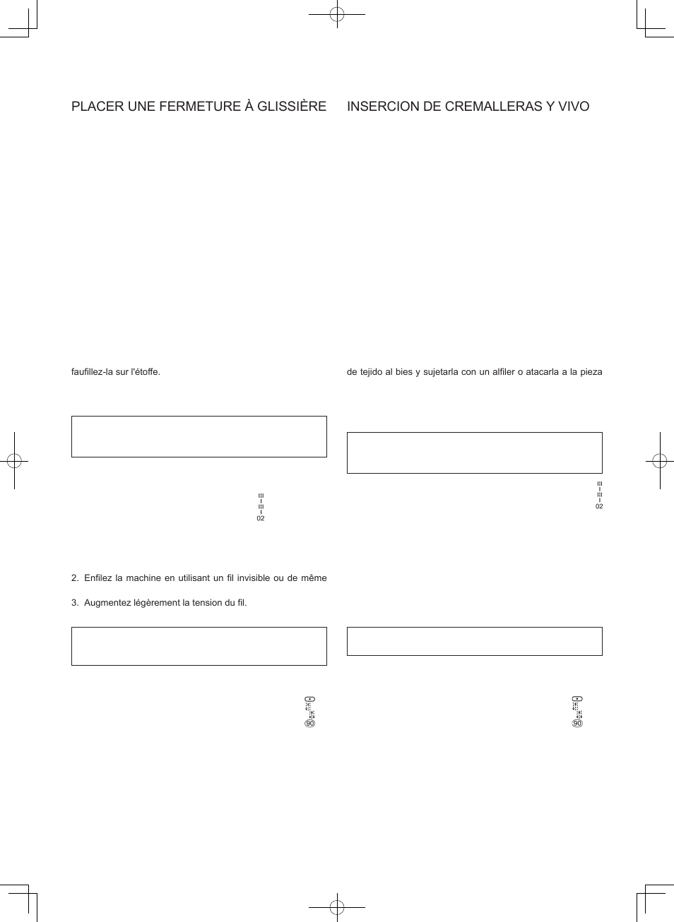 Insercion de cremalleras y vivo, Exécution du point de matelassage, Puntada de acolchado continua | Point droit avec fonction de nouage automatique, Puntada recta con funcion de amarre automatico | SINGER 7469Q CONFIDENCE QUILTER User Manual | Page 43 / 82