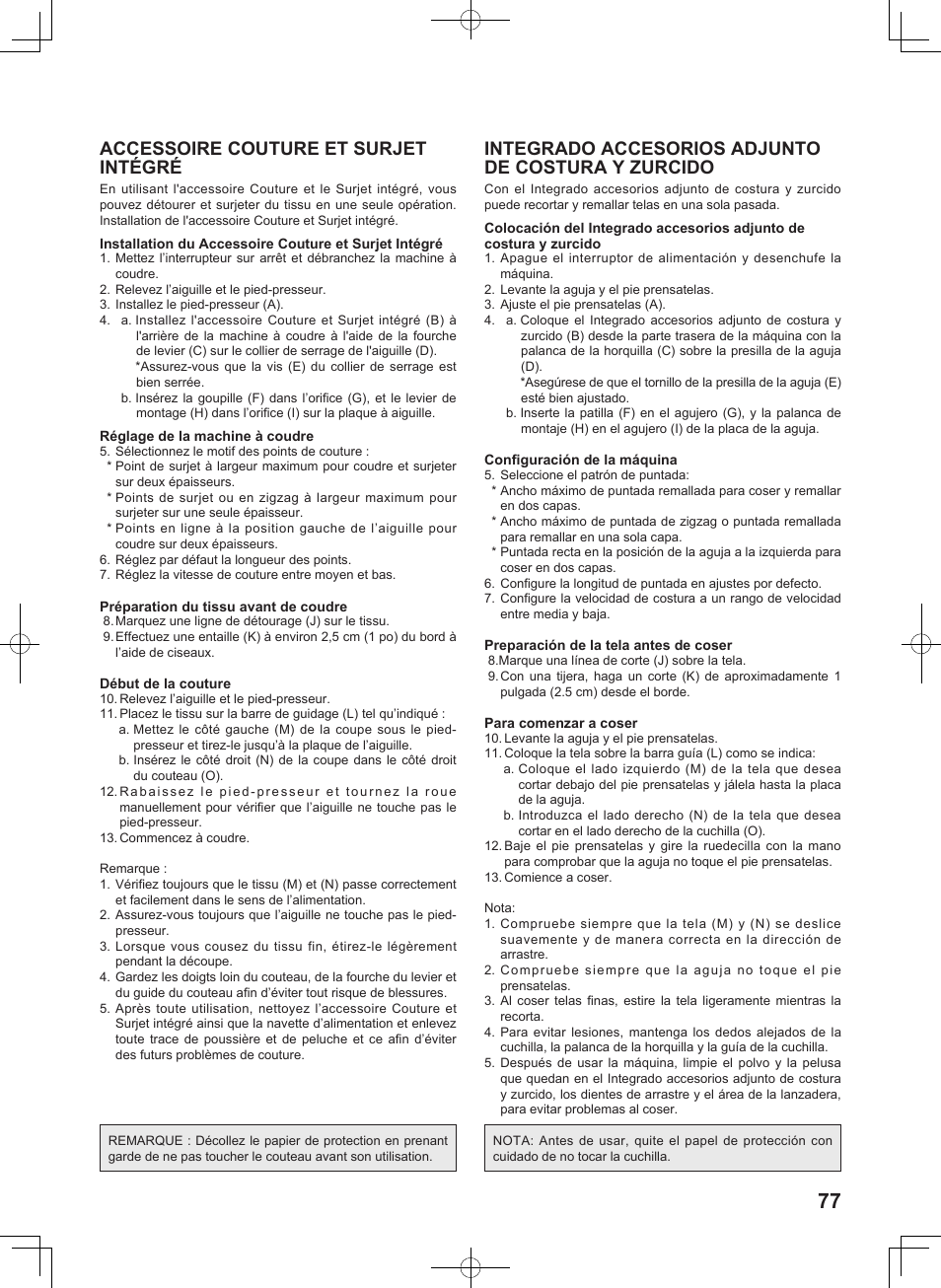 Accessoire couture et surjet intégré, Integrado accesorios adjunto de costura y zurcido | SINGER 7467S CONFIDENCE STYLIST User Manual | Page 79 / 88