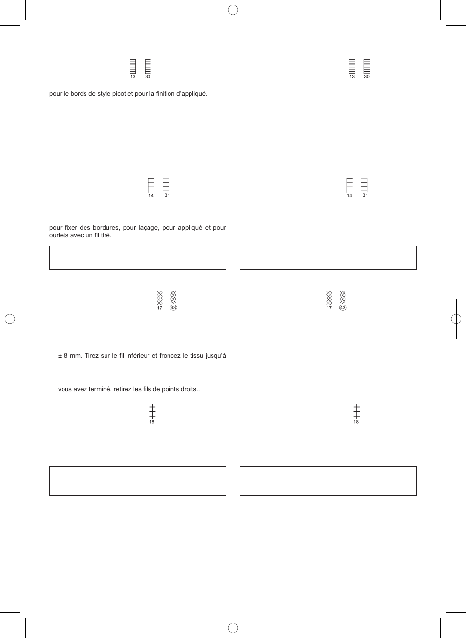 Point épingle, Point languette, Point entredeux | Point nid d’abeille, Puntada de broche, Puntada de ribete, Puntada “entredos, Puntada panal | SINGER 7465 CONFIDENCE User Manual | Page 55 / 82