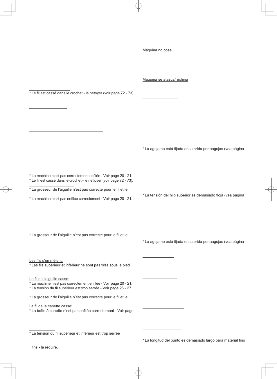 9 5. cuadro de verificacion de rendimiento, Vérification des petits problèmes de couture | SINGER 7465 CONFIDENCE User Manual | Page 81 / 82