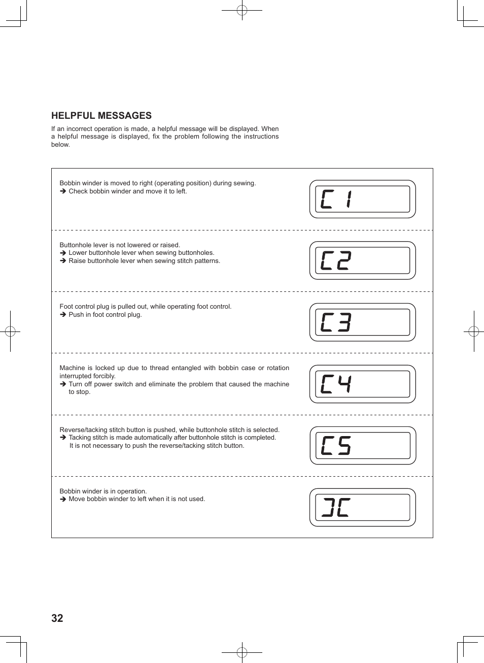 Helpful messages | SINGER 7256 FASHION MATE Instruction Manual User Manual | Page 32 / 74