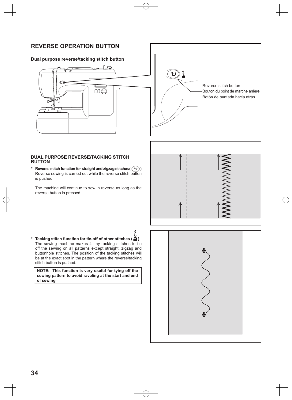 Reverse operation button | SINGER 7256 FASHION MATE Instruction Manual User Manual | Page 34 / 74