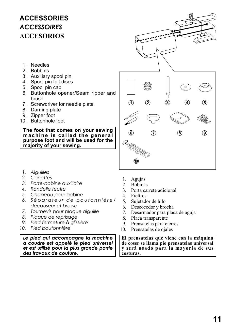 Accessories, Accesorios, Accessoires | SINGER 6199 User Manual | Page 13 / 64