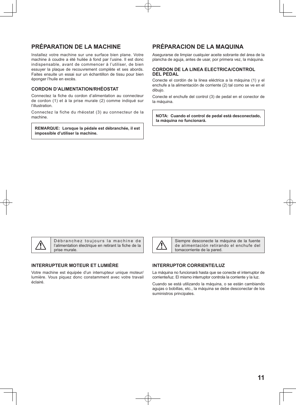 Préparation de la machine, Préparacion de la maquina | SINGER 5625 STYLIST II User Manual | Page 13 / 96