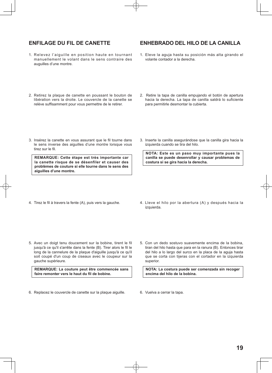 Enfilage du fil de canette, Enhebrado del hilo de la canilla | SINGER 5625 STYLIST II User Manual | Page 21 / 96