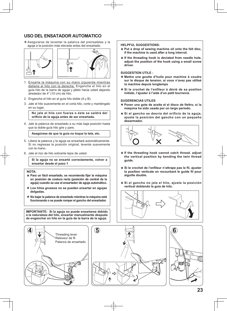 Uso del ensatador automatico | SINGER 5625 STYLIST II User Manual | Page 25 / 96