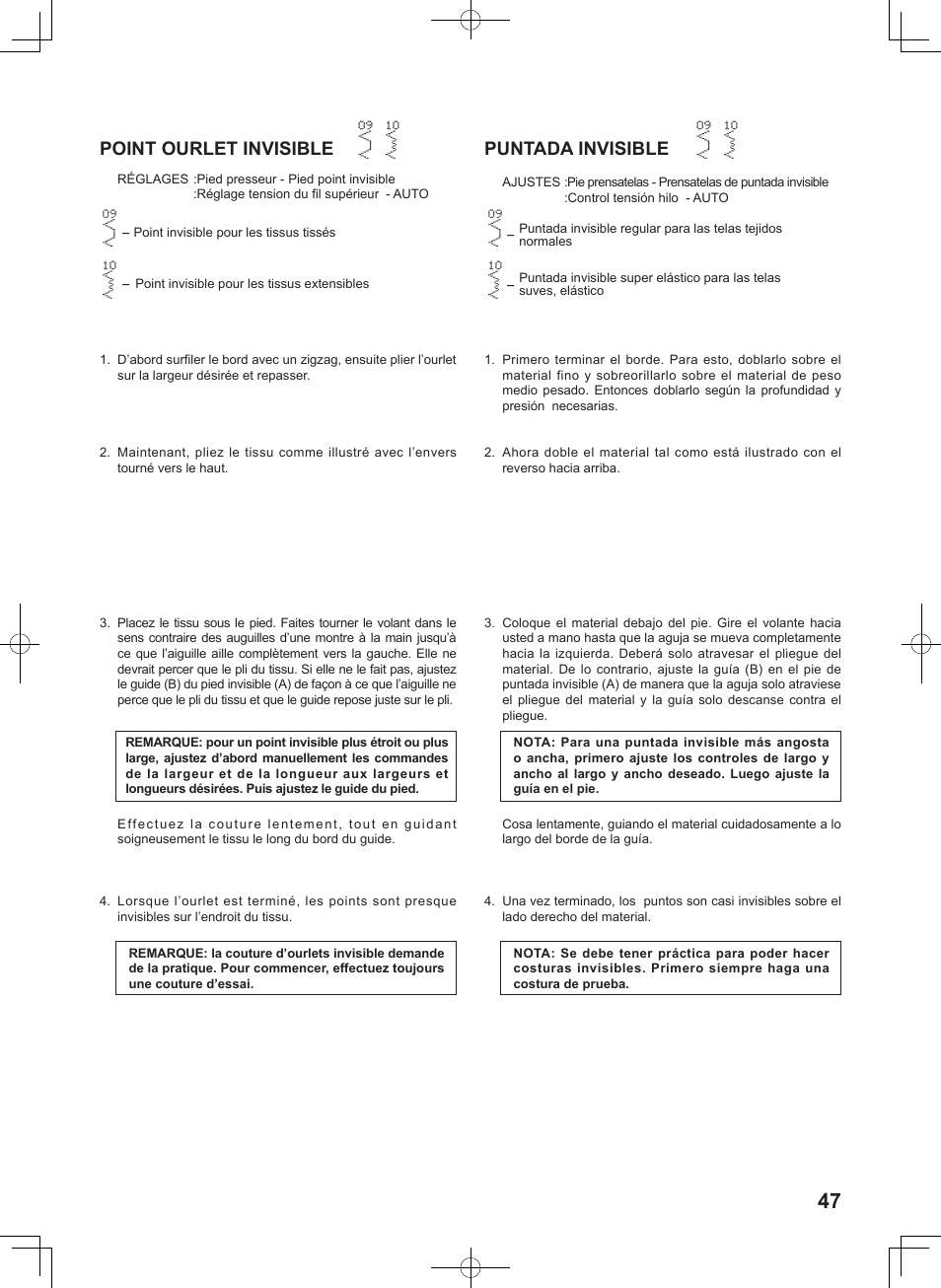 Point ourlet invisible, Puntada invisible | SINGER 5625 STYLIST II User Manual | Page 49 / 96