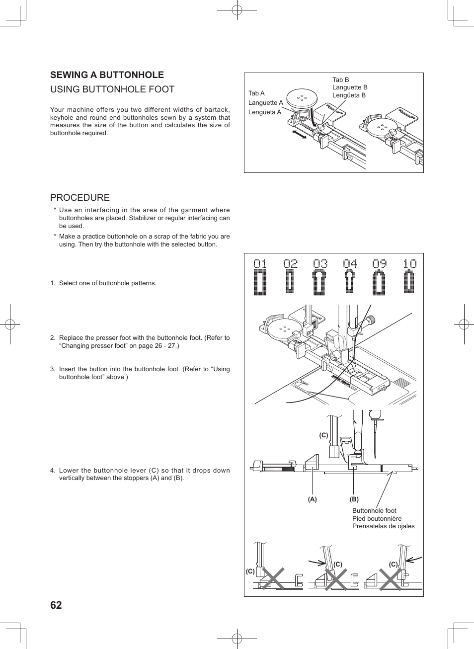 Sewing a buttonhole using buttonhole foot, Procedure | SINGER 5625 STYLIST II User Manual | Page 64 / 96