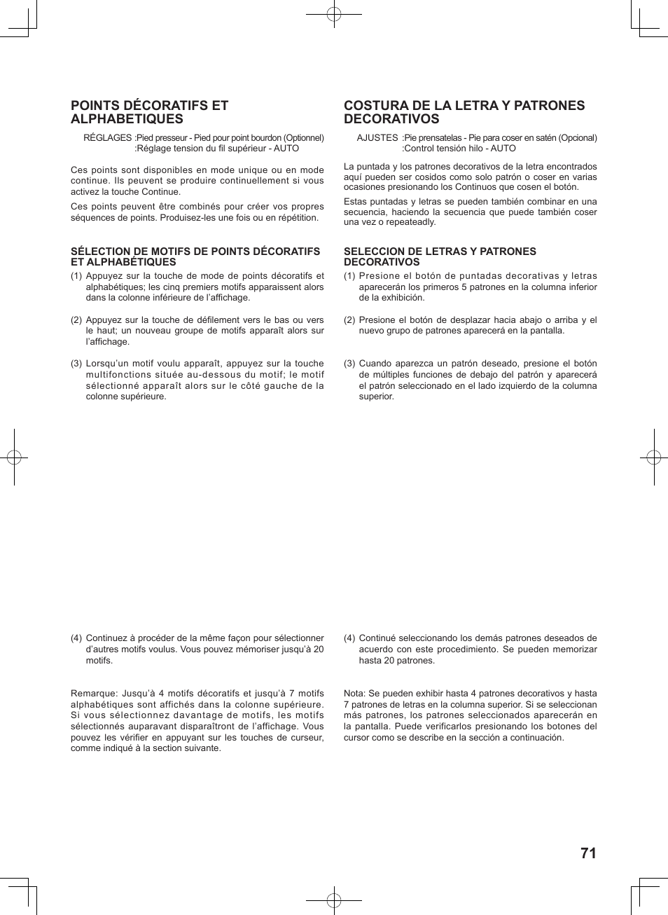 Points décoratifs et alphabetiques, Costura de la letra y patrones decorativos | SINGER 5625 STYLIST II User Manual | Page 73 / 96