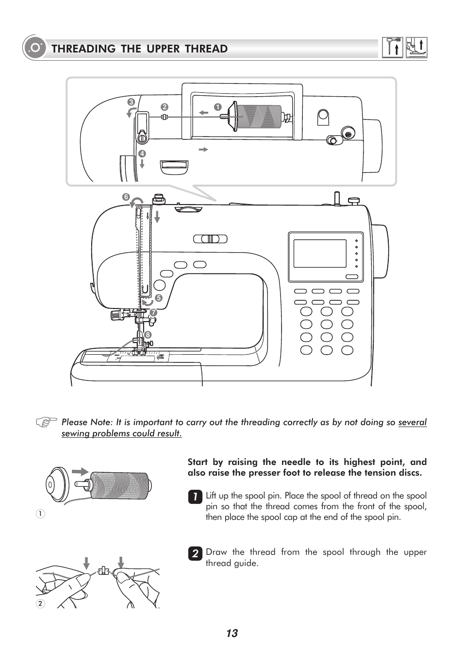 13 threading the upper thread | SINGER 2010 SUPERB Professional Instruction Manual User Manual | Page 18 / 84