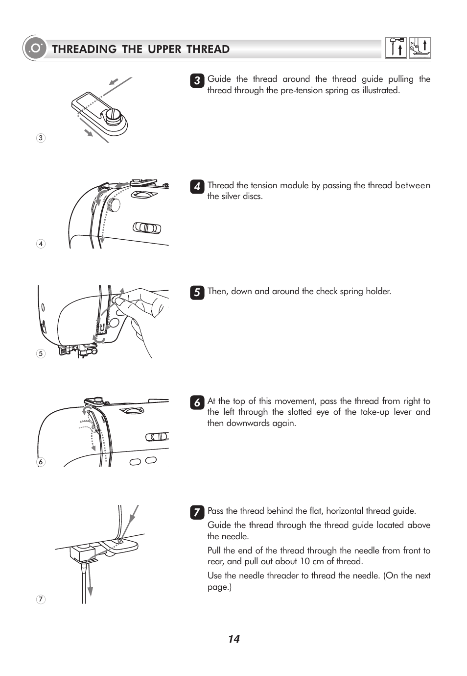 14 threading the upper thread | SINGER 2010 SUPERB Professional Instruction Manual User Manual | Page 19 / 84