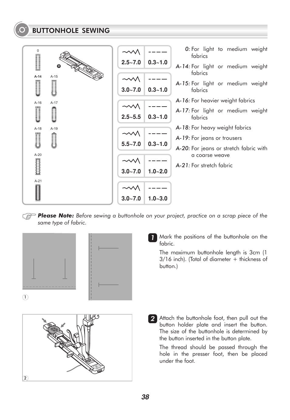 Buttonhole sewing 2 1 | SINGER 2010 SUPERB Professional Instruction Manual User Manual | Page 43 / 84