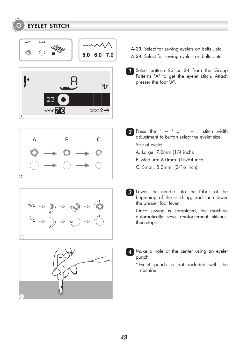 43 eyelet stitch | SINGER 2010 SUPERB Professional Instruction Manual User Manual | Page 48 / 84