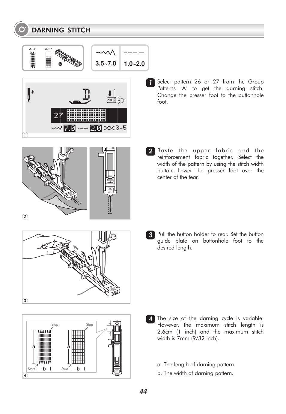 44 darning stitch | SINGER 2010 SUPERB Professional Instruction Manual User Manual | Page 49 / 84