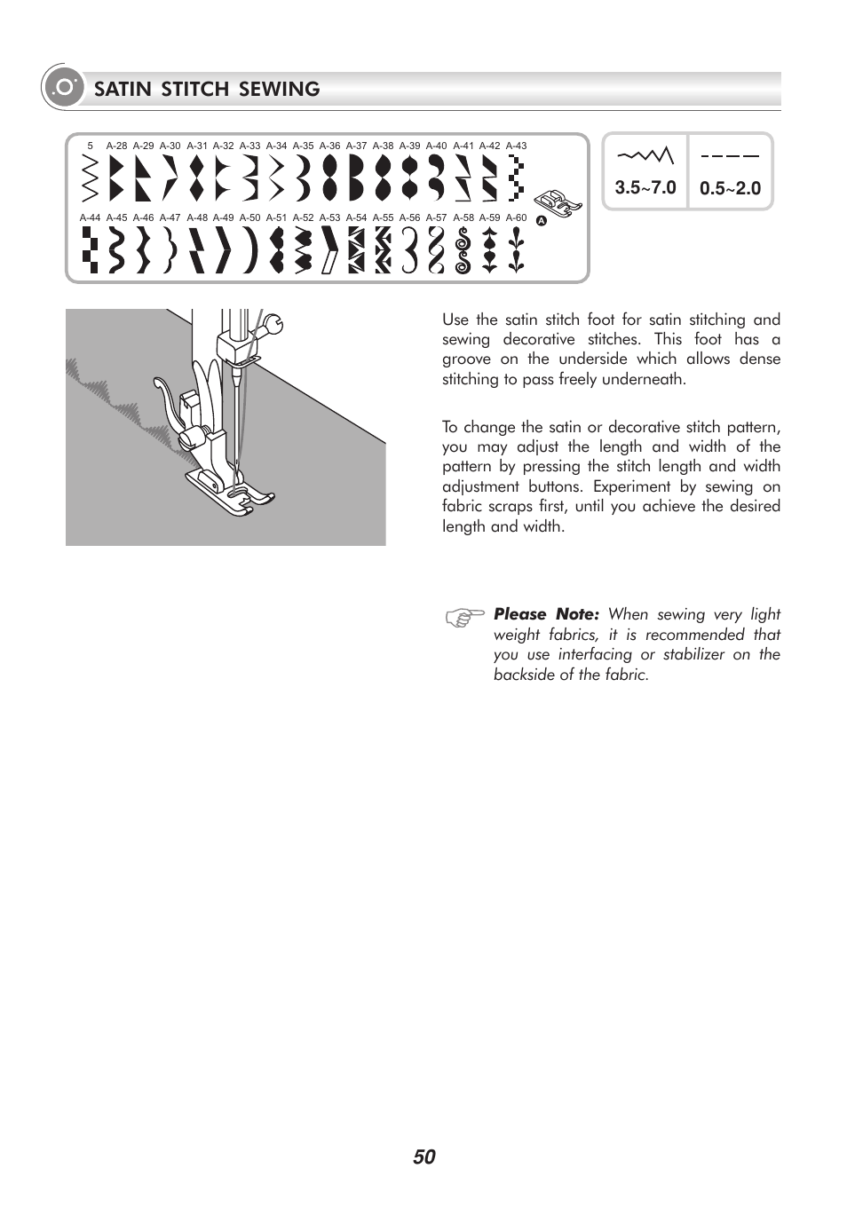 Satin stitch sewing | SINGER 2010 SUPERB Professional Instruction Manual User Manual | Page 55 / 84
