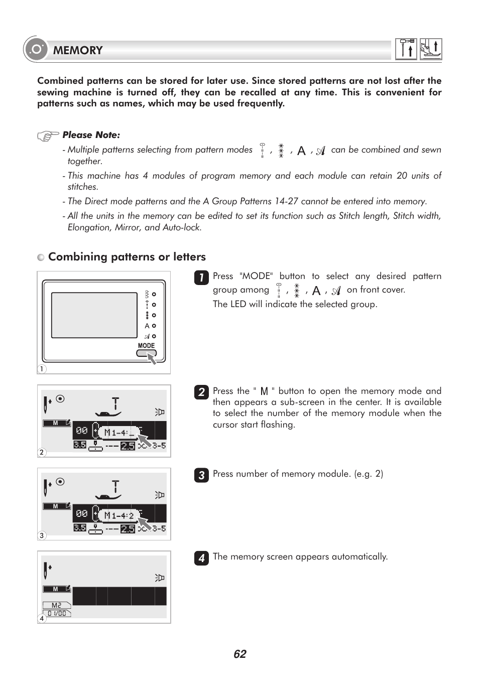 Combining patterns or letters | SINGER 2010 SUPERB Professional Instruction Manual User Manual | Page 67 / 84