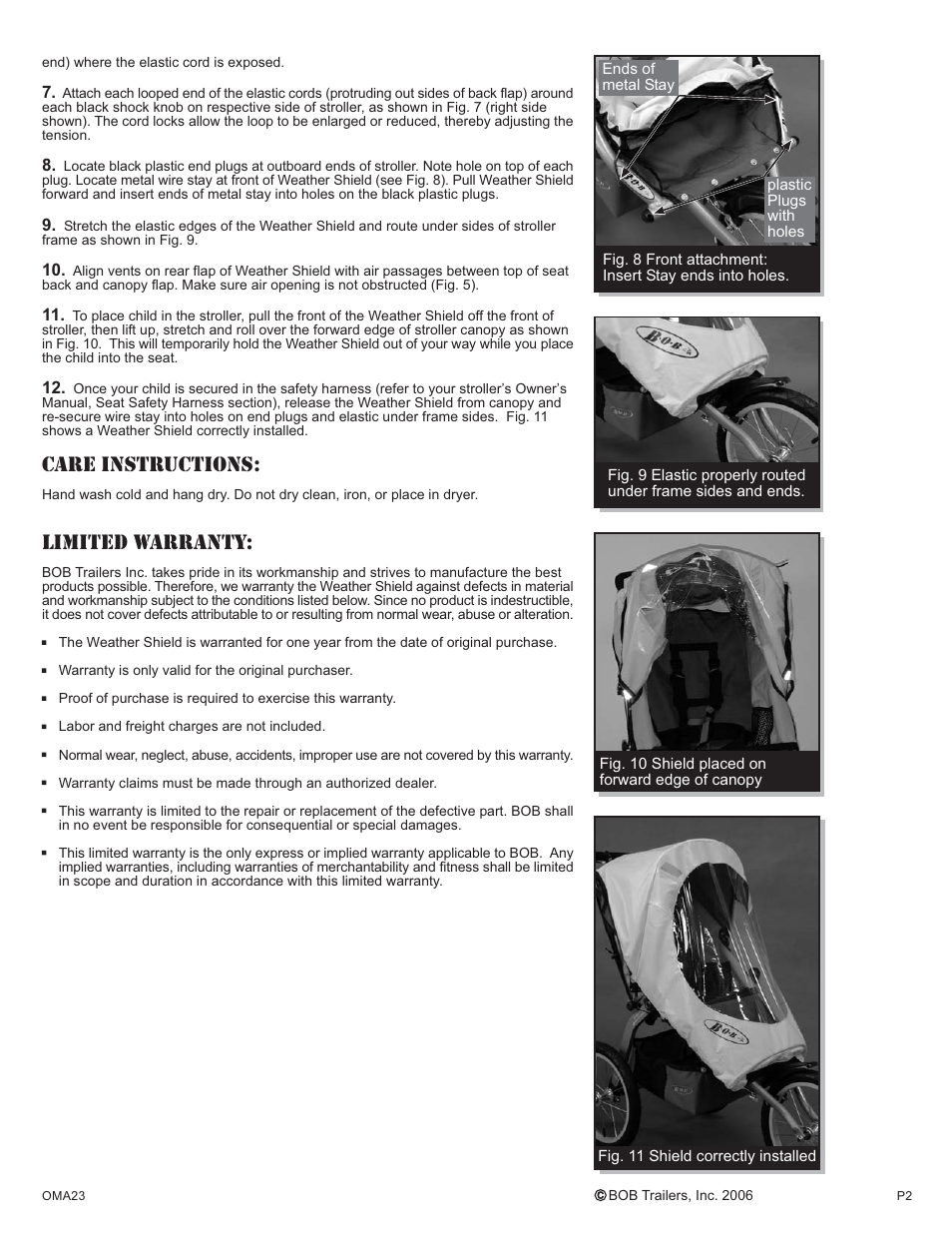 Care instructions, Limited warranty | BOB OMA23 User Manual | Page 2 / 2