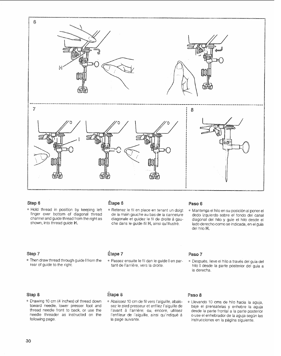 Paso 6, Etape 8, Paso 8 | SINGER 2010 Touch Tronic Instruction Manual User Manual | Page 31 / 113
