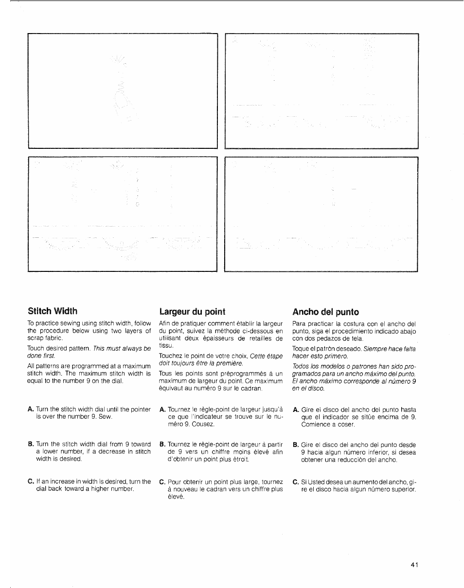 Largeur du point, Ancho dei punto, Stitch width | SINGER 2010 Touch Tronic Instruction Manual User Manual | Page 42 / 113
