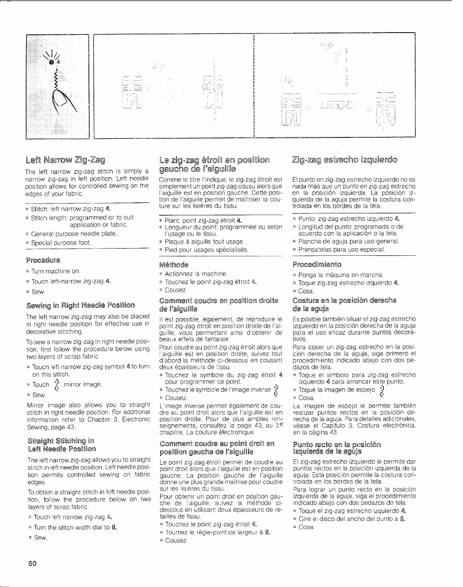 Narrow zig-zag, Zig-iag es'îrecho iiqyîerdo | SINGER 2010 Touch Tronic Instruction Manual User Manual | Page 61 / 113
