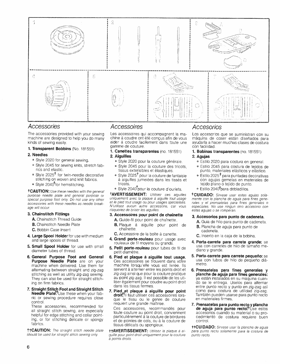 Accessories, Accessoires, Accesorios | SINGER 2010 Touch Tronic Instruction Manual User Manual | Page 7 / 113