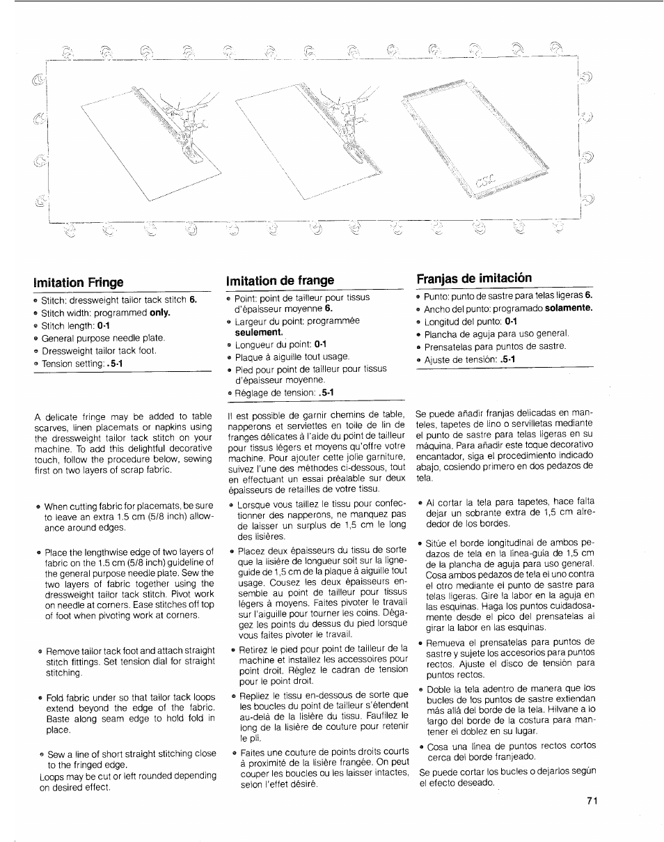 Imitation de frange, Franjas de imitación | SINGER 2010 Touch Tronic Instruction Manual User Manual | Page 72 / 113