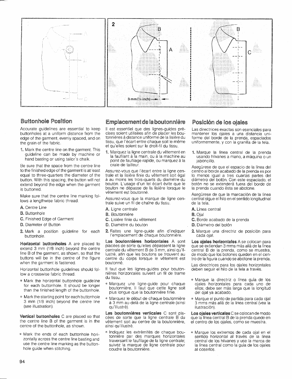 Buttonhole positioni | SINGER 2010 Touch Tronic Instruction Manual User Manual | Page 95 / 113