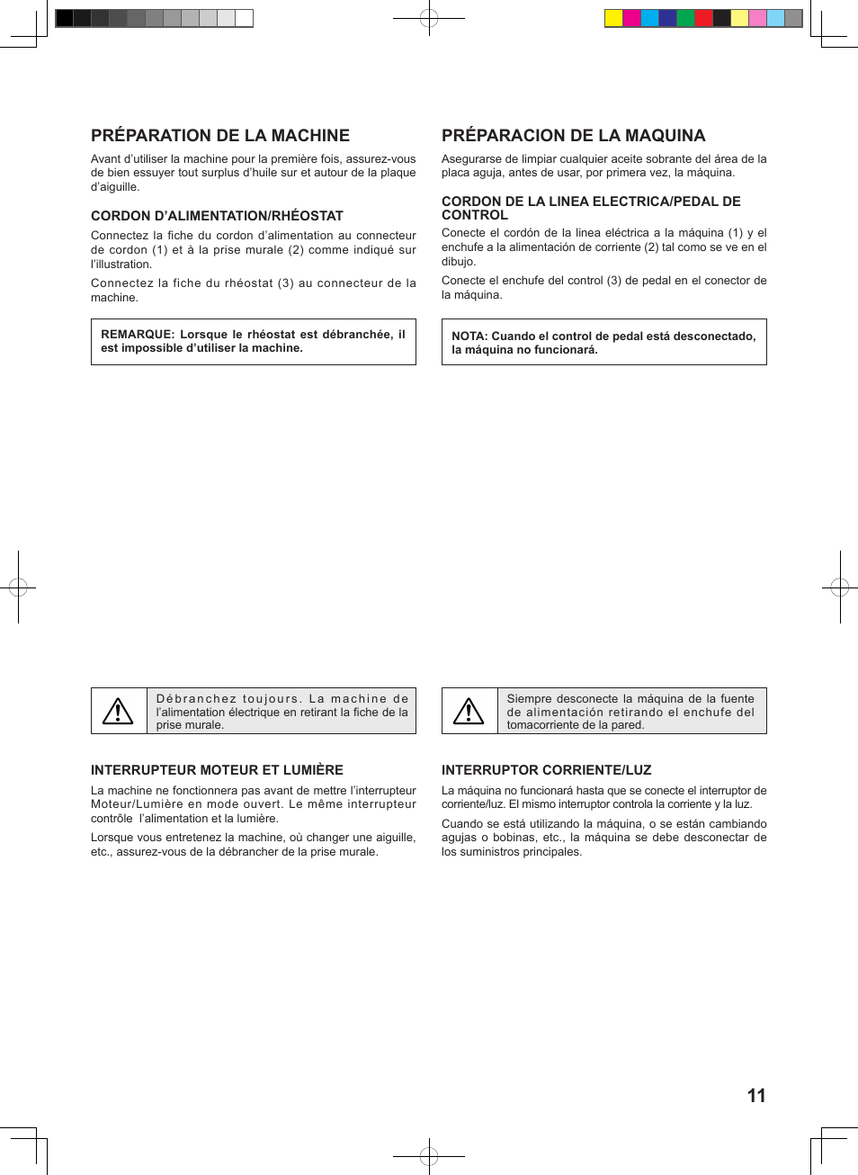 Préparacion de la maquina, Préparation de la machine | SINGER 1 ONE Instruction Manual User Manual | Page 13 / 60