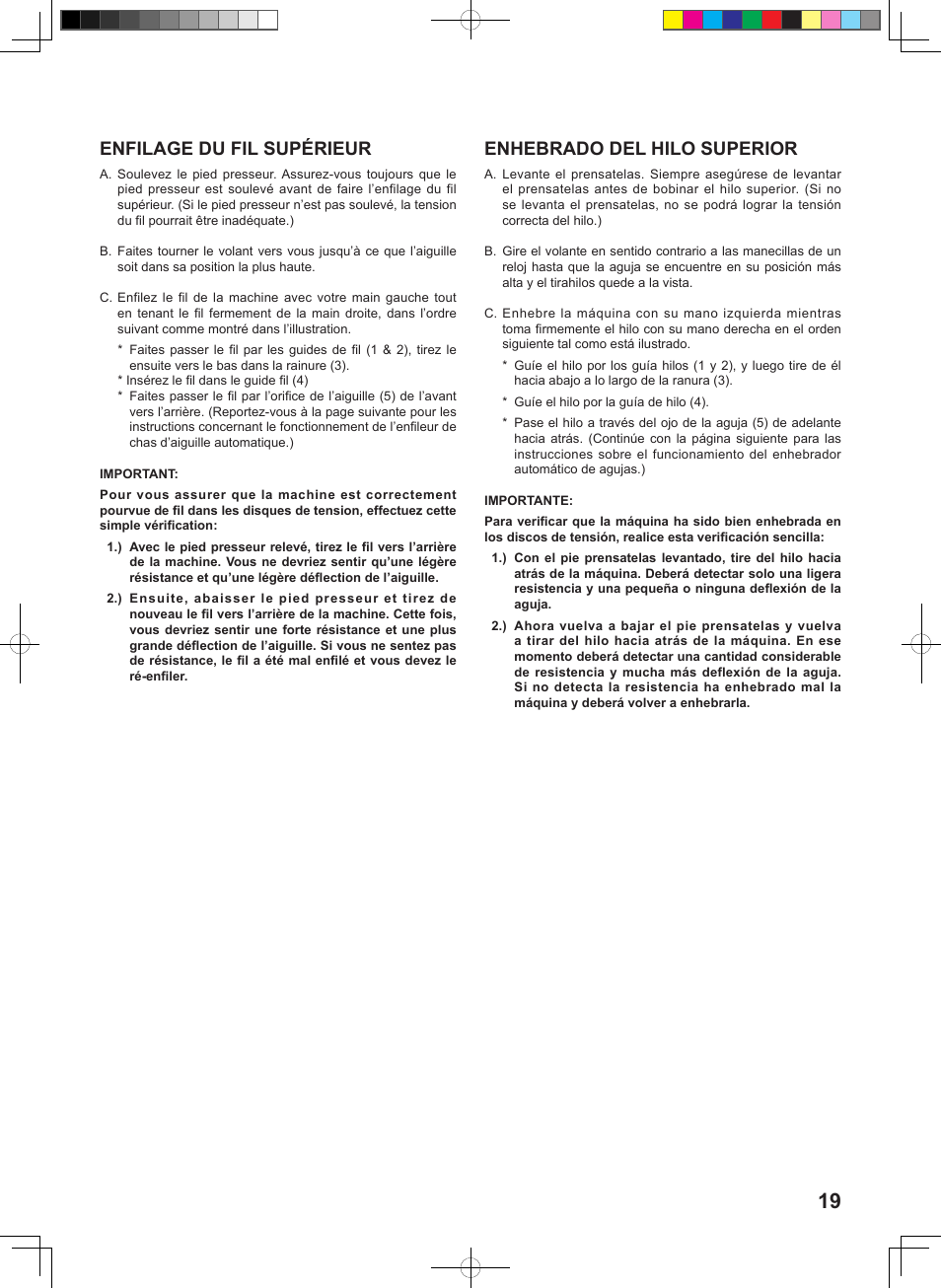 Enfilage du fil supérieur, Enhebrado del hilo superior | SINGER 1 ONE Instruction Manual User Manual | Page 21 / 60