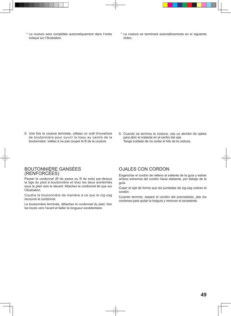 Boutonnière gansées (renforcées), Ojales con cordon | SINGER 1 ONE Instruction Manual User Manual | Page 51 / 60