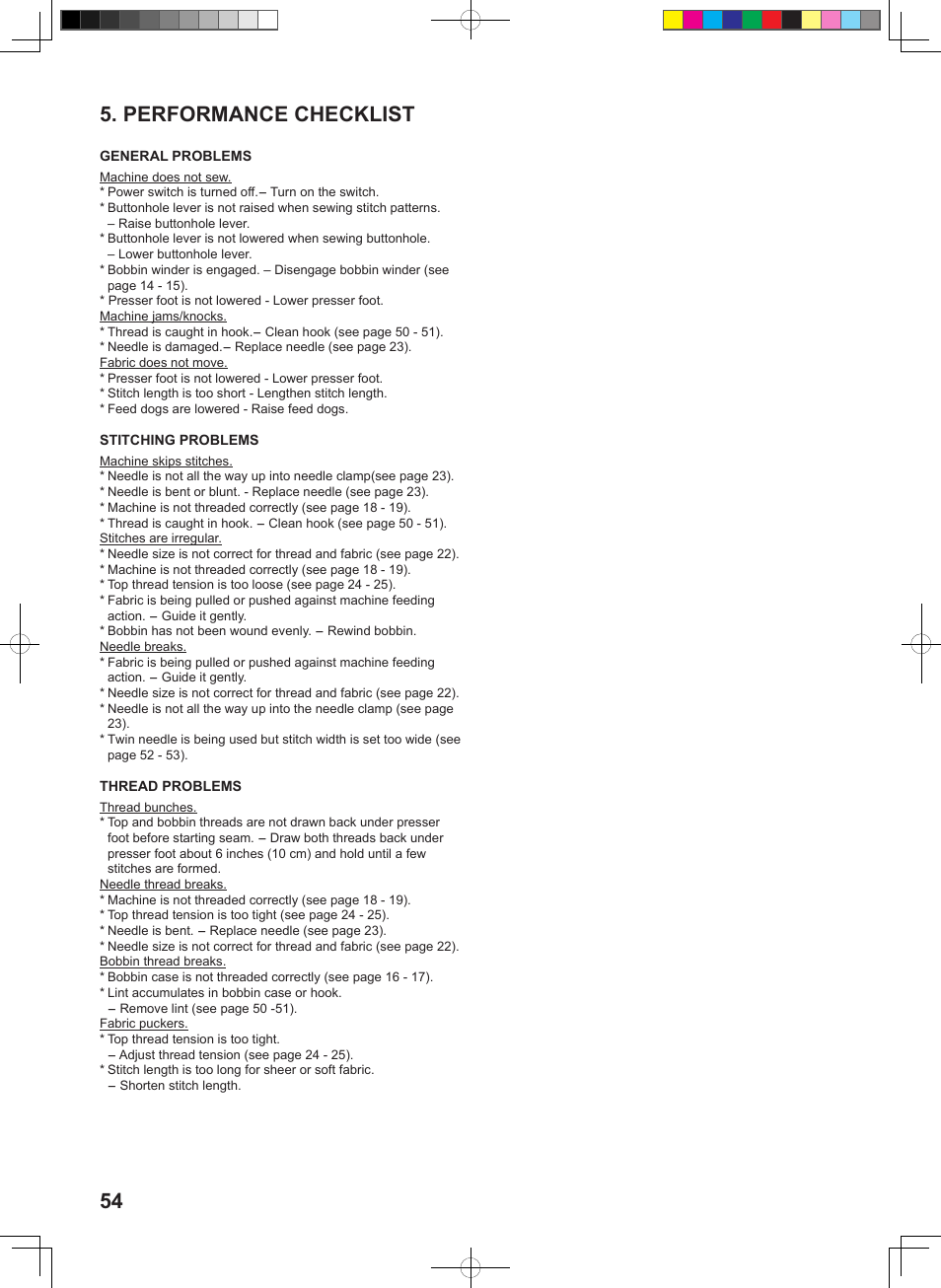 54 5. performance checklist | SINGER 1 ONE Instruction Manual User Manual | Page 56 / 60