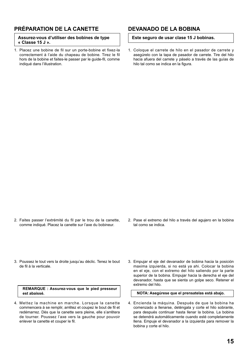 Préparation de la canette, Devanado de la bobina | SINGER 1 ONE Plus Instruction Manual User Manual | Page 17 / 72
