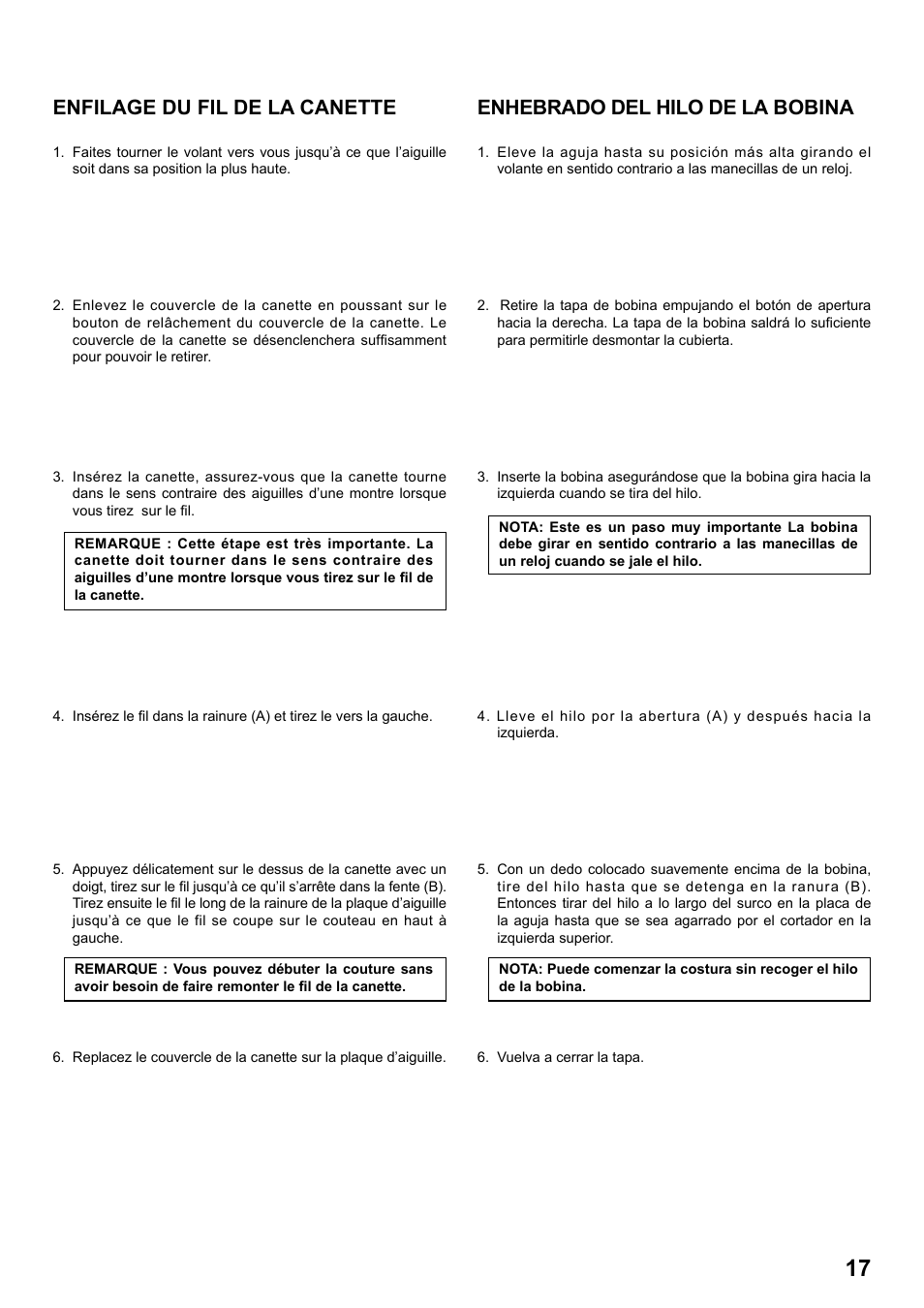 Enhebrado del hilo de la bobina, Enfilage du fil de la canette | SINGER 1 ONE Plus Instruction Manual User Manual | Page 19 / 72