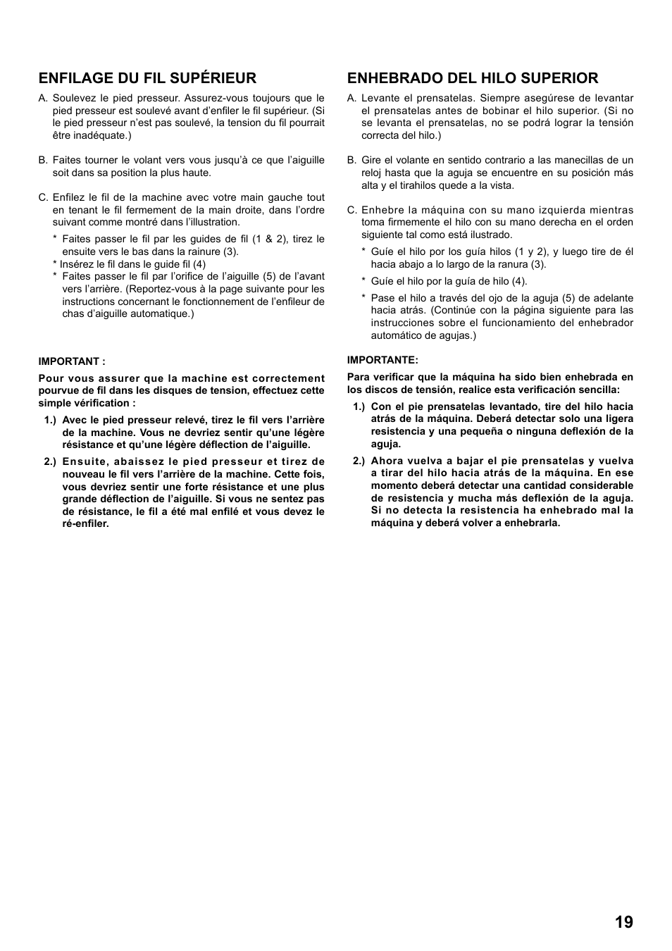 Enfilage du fil supérieur, Enhebrado del hilo superior | SINGER 1 ONE Plus Instruction Manual User Manual | Page 21 / 72