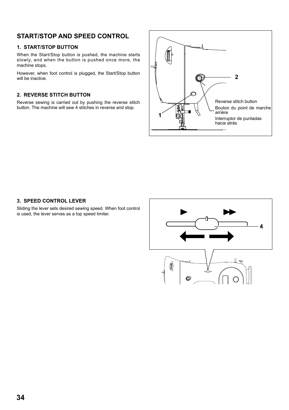 Start/stop and speed control | SINGER 1 ONE Plus Instruction Manual User Manual | Page 36 / 72