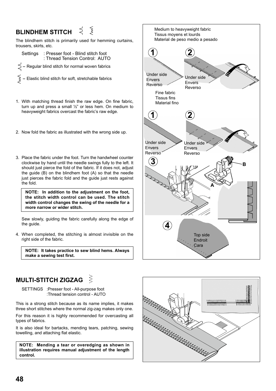 Blindhem stitch, Multi-stitch zigzag | SINGER 1 ONE Plus Instruction Manual User Manual | Page 50 / 72