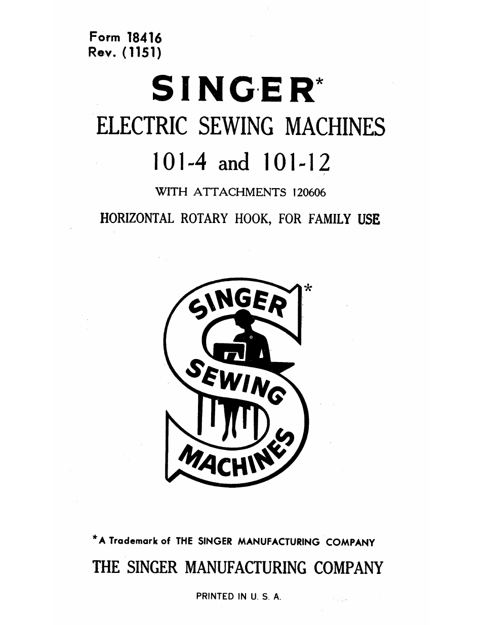 SINGER 101-12 User Manual | 54 pages