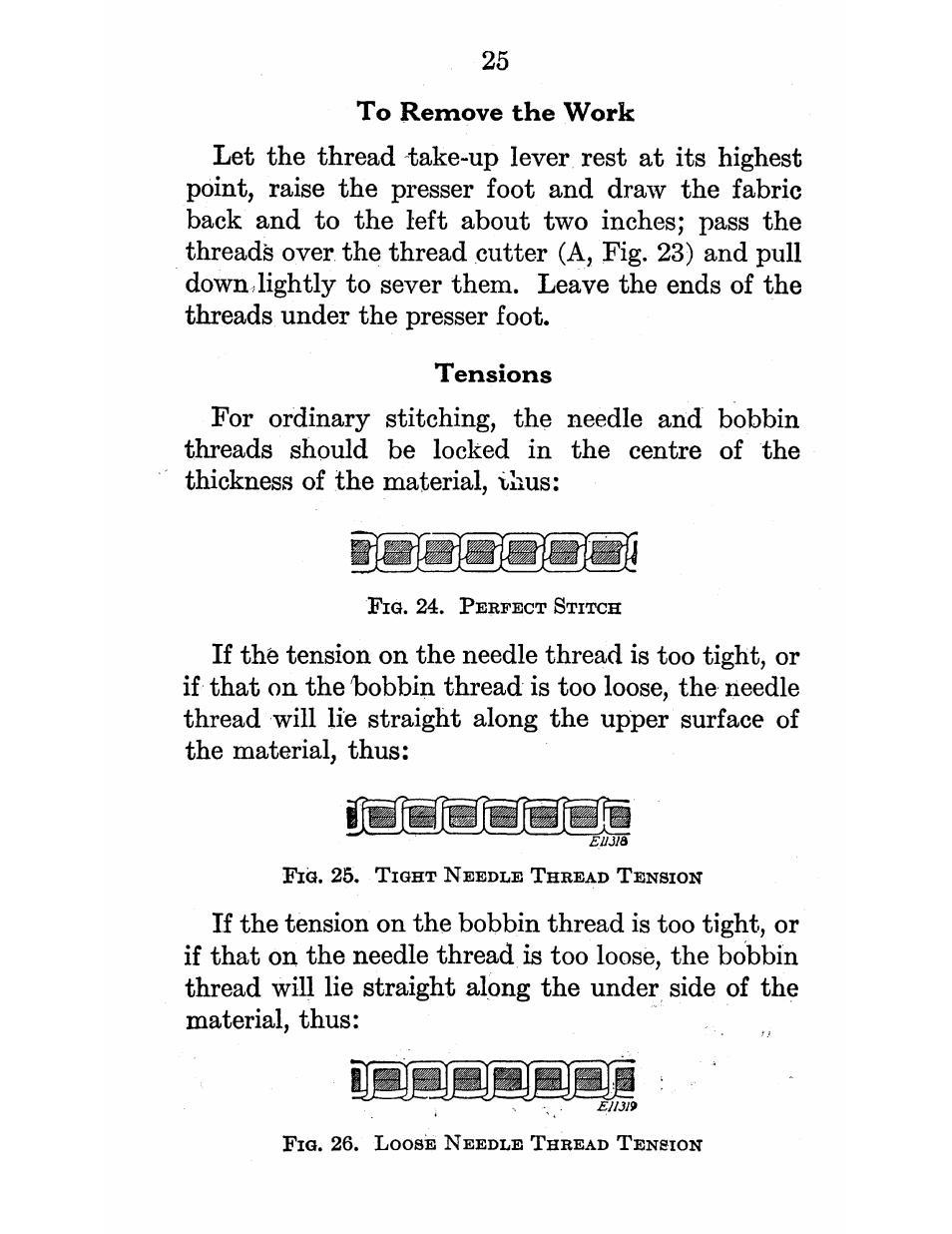 25 to remove the work, Tensions | SINGER 101-12 User Manual | Page 27 / 54