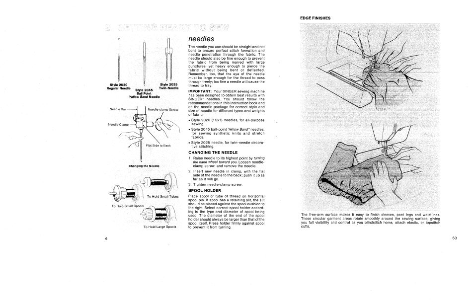 Changing the needle, Spool holder, Needles | 1^ r nl f | SINGER 1030 Creative Touch User Manual | Page 12 / 77