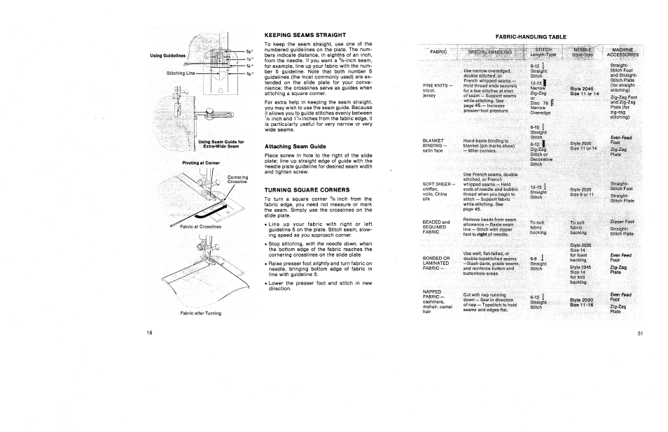 Keeping seams straight, Attaching seam guide, Turning square corners | SINGER 1030 Creative Touch User Manual | Page 24 / 77