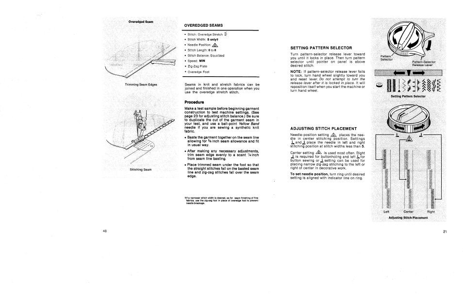 Setting pattern selector, Adjusting stitch placement | SINGER 1030 Creative Touch User Manual | Page 27 / 77