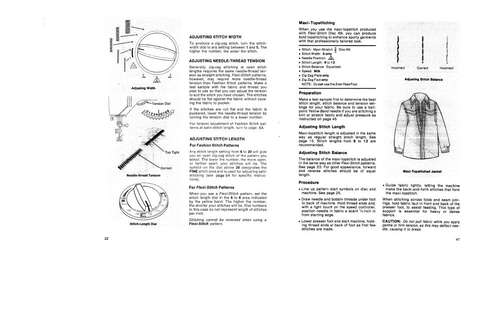 Adjusting stitch width, Adjusting needle-thread tension, Adjusting stitch length | For fashion stitch patterns, For flexi-stitch patterns | SINGER 1030 Creative Touch User Manual | Page 28 / 77