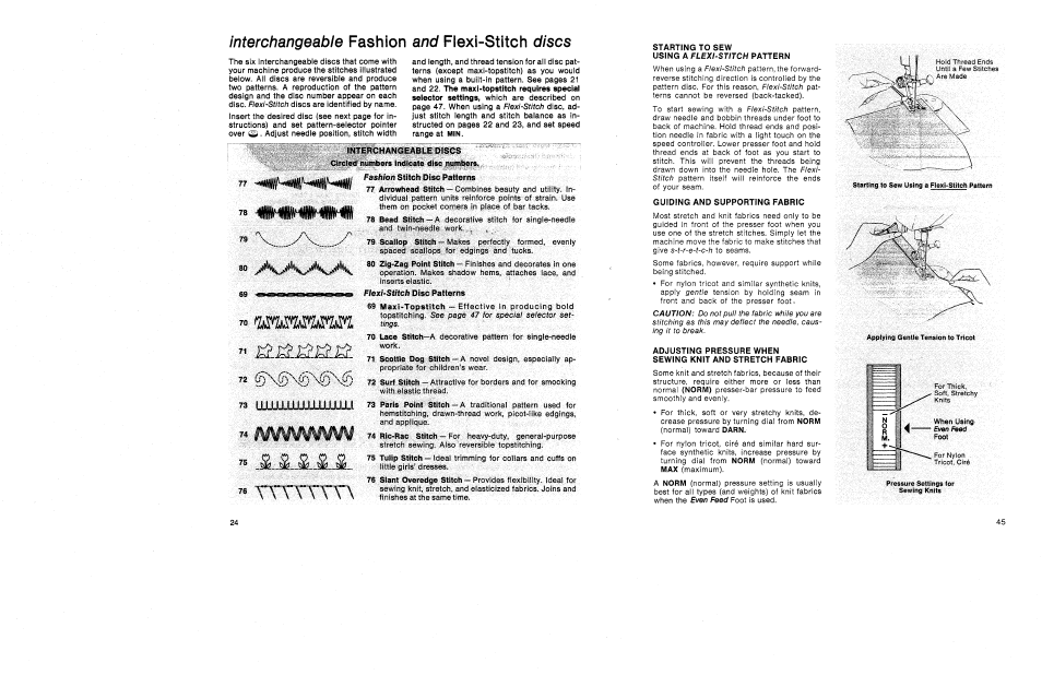 F/exr-st/fc/i disc patterns, Fashion, Flexi-stitch | Affisai, Interchangeable, Discs, Uuulü-uuujiljüju | SINGER 1030 Creative Touch User Manual | Page 30 / 77