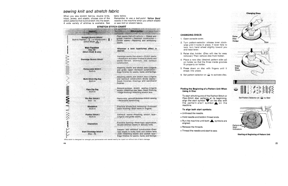 Changing discs, Finding the beginning of a pattern unit | SINGER 1030 Creative Touch User Manual | Page 31 / 77