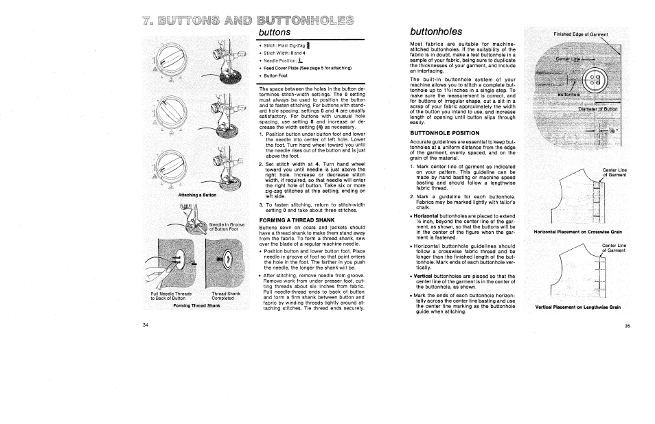 Buttons, Forming a thread shank | SINGER 1030 Creative Touch User Manual | Page 40 / 77