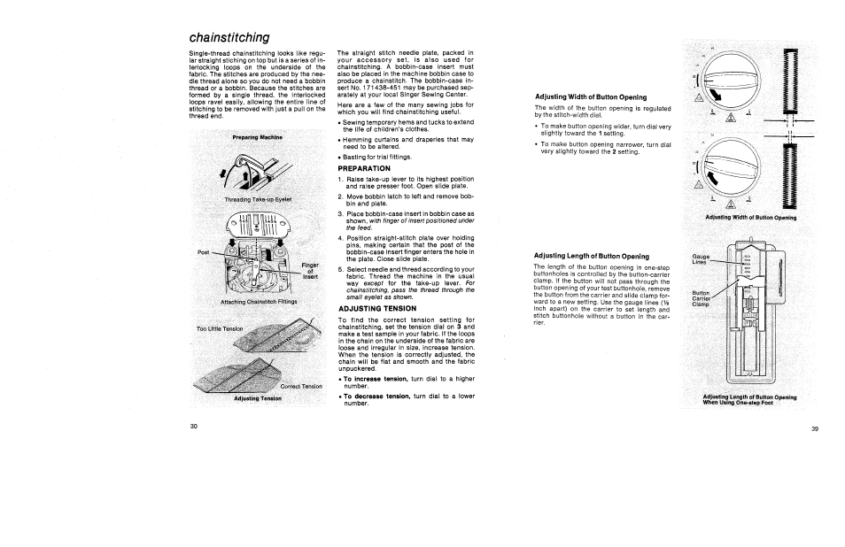 Adjusting width of button opening, Adjusting length of button opening | SINGER 1030 Creative Touch User Manual | Page 45 / 77