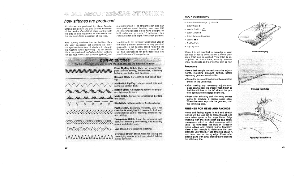 Mock overedging, Procedure, Finishes for hems and facings | SINGER 1030 Creative Touch User Manual | Page 55 / 77