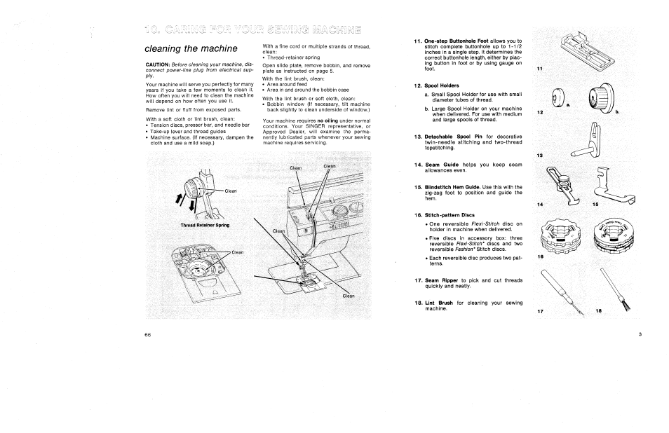 Cleaning the machine, Threading the machine | SINGER 1030 Creative Touch User Manual | Page 72 / 77