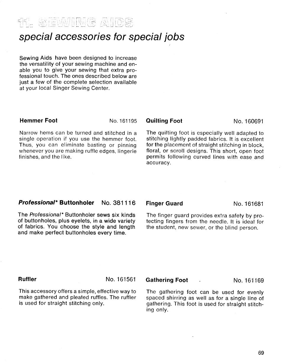 Special accessories for special jobs | SINGER 1030 Creative Touch User Manual | Page 75 / 77